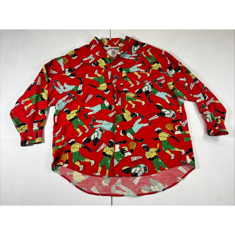 VTG HYSTERIC ET VOUS Made In France Baseball Short Sleeve Button Up Shirt Size 1